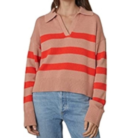 VELVET BY GRAHAM & SPENCER Women's Lucie Cotton Cashmere Striped Polo Sweater XL - Picture 3 of 9